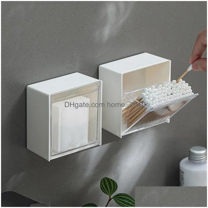 plastic wall mounted storage boxes dustproof bathroom organizer for cotton bs makeup adhesive small jewelry holder box