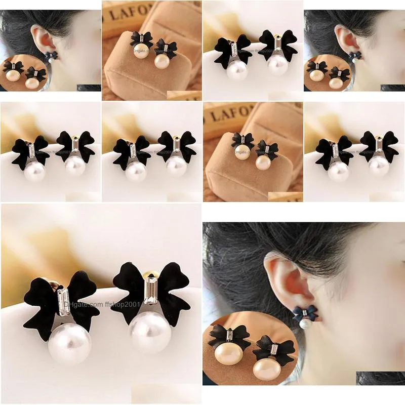 es974 stud earrings for women simulated pearls crystal black bow earring fashion jewelry brincos 2018 bijoux one direction9641598