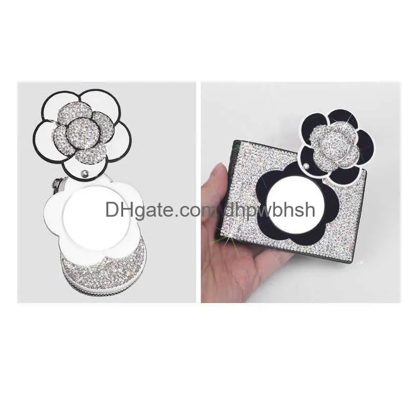  2022 bling crystal camellia car key case shiny keychain holder bag case diamond car accessories interior for woman girls