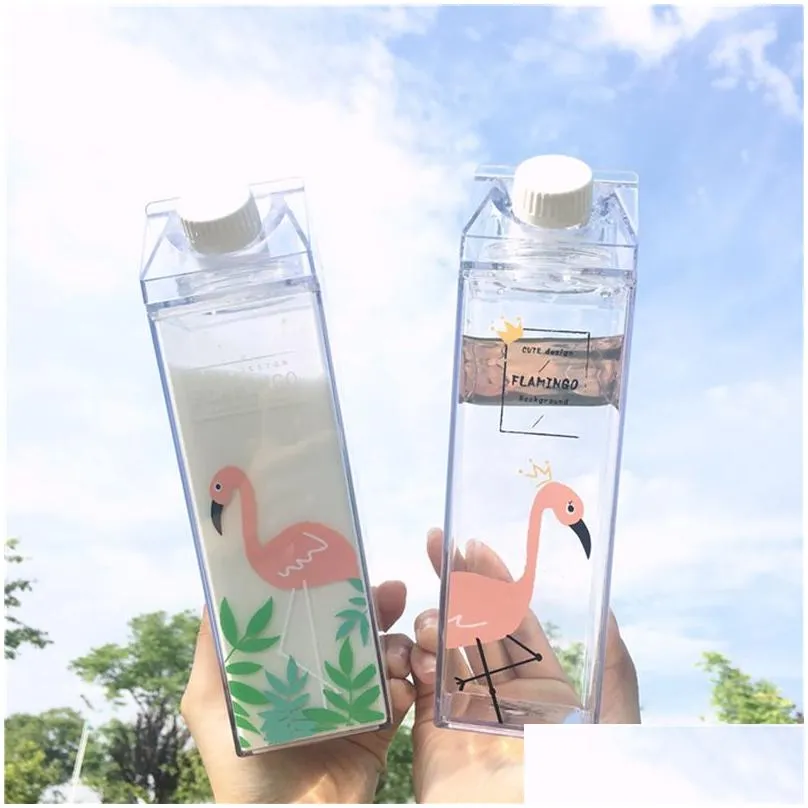 Tumblers Us Stock 17Oz/500Ml Milk Carton Water Bottle Transparent Square Tumbler Plastic Juice Drinking Coffee Cups Home Garden Kitche Dh6Z8