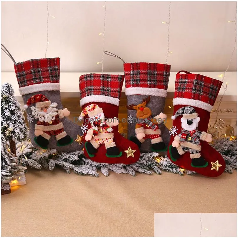 large plaid christmas doll socks christmas decorations childrens gift bags candy socks gift bags