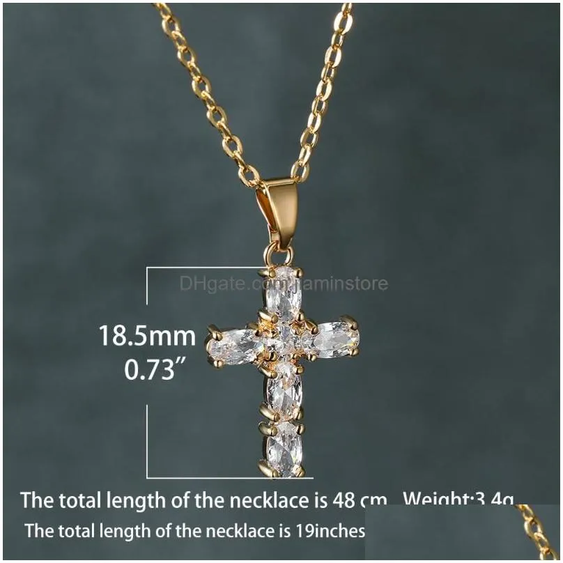 Pendant Necklaces Pendant Necklaces One Piece Jesus Cross Necklace For Women Luxury Crystal Rose Gold Sier Color Chains Wedding Jewelr Dhvkg