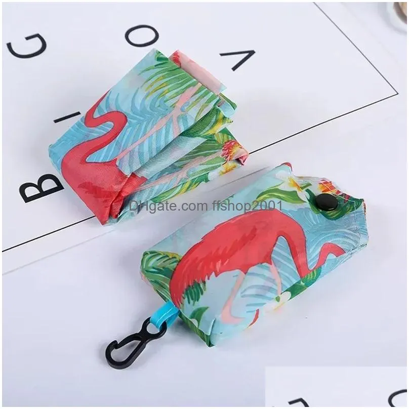 cute bohemian print reusable grocery bags portable foldable tote shopping bag with hook eco-friendly travel recycle storage bags