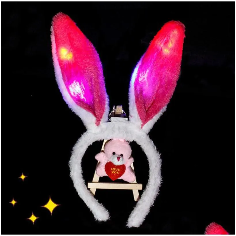 Other Festive & Party Supplies Light Flashing Led Plush Fluffy Bunny Rabbit Ears Headband Tail Tie Costume Accessory Cosplay Woman Gir Dhkiw