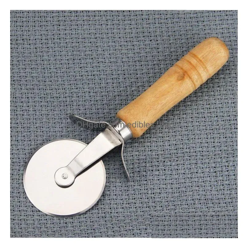 round pizza cutter tool stainless steel confortable with wooden handle pizza knife cutters pastry pasta dough kitchen bakeware tools