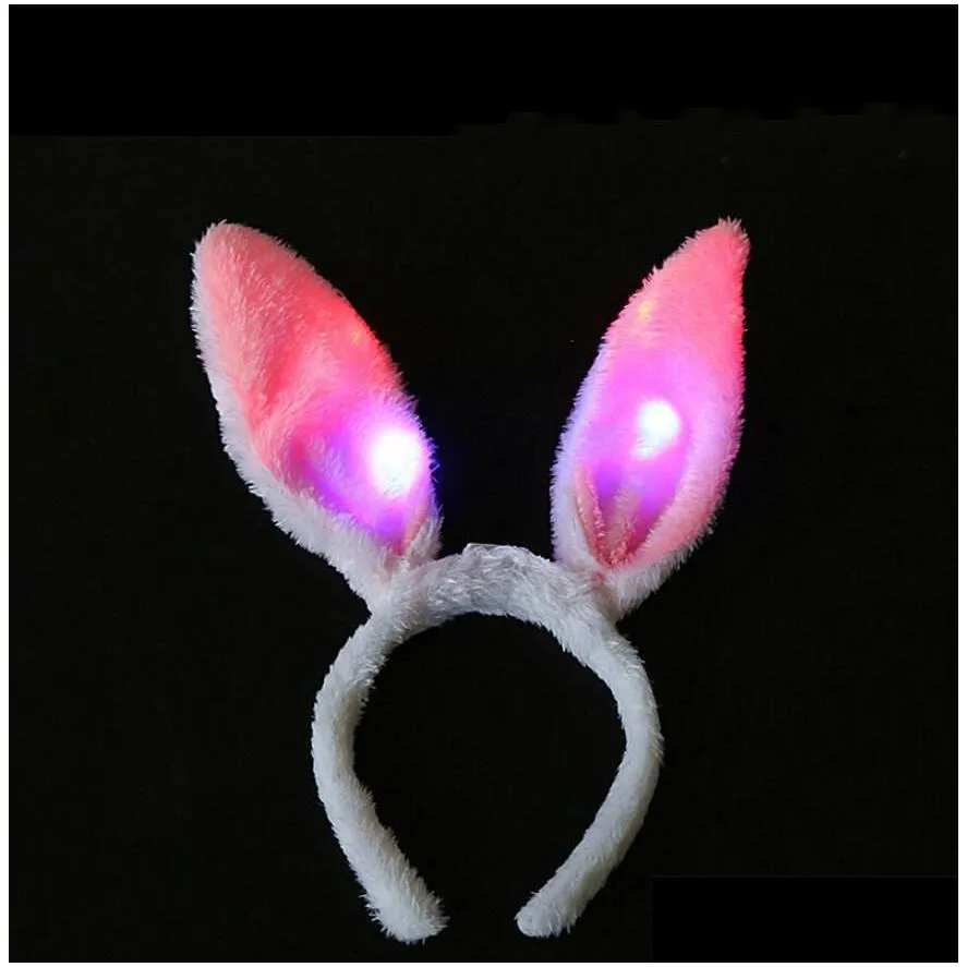 Other Festive & Party Supplies Light Flashing Led Plush Fluffy Bunny Rabbit Ears Headband Tail Tie Costume Accessory Cosplay Woman Gir Dhkiw