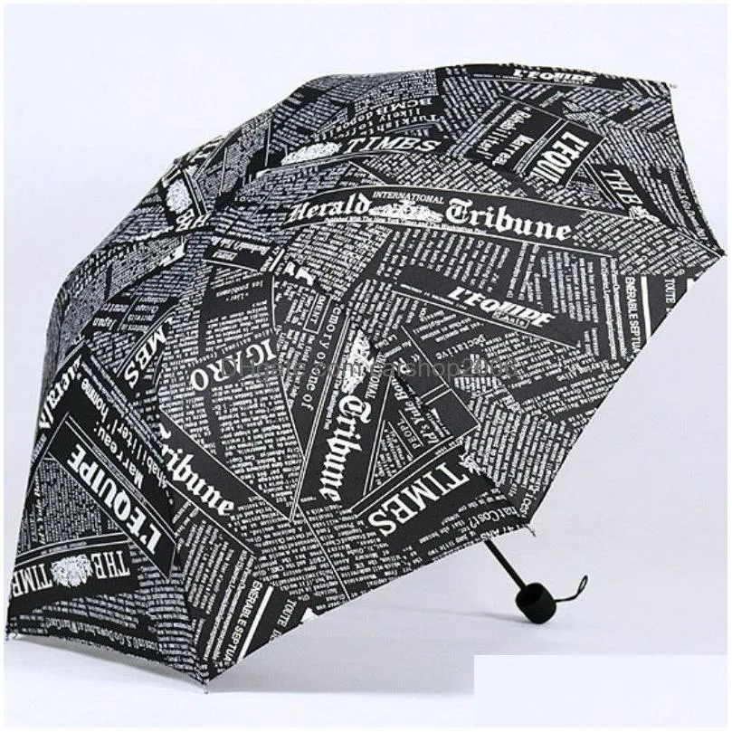 creative retro spaper sunny umbrella dual use trifold fold men women student fashion personality gift umbrella whole9916078