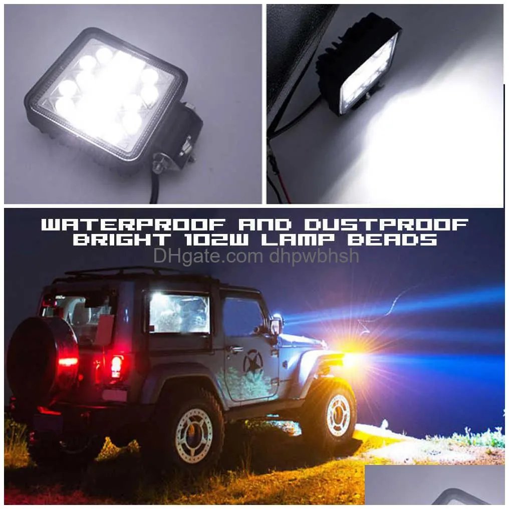 car 2 pcs aluminum 102w car lights led 4x4 work light 3030 led spotlight 34smd headlights for trucks tractor suv off road fog lamp