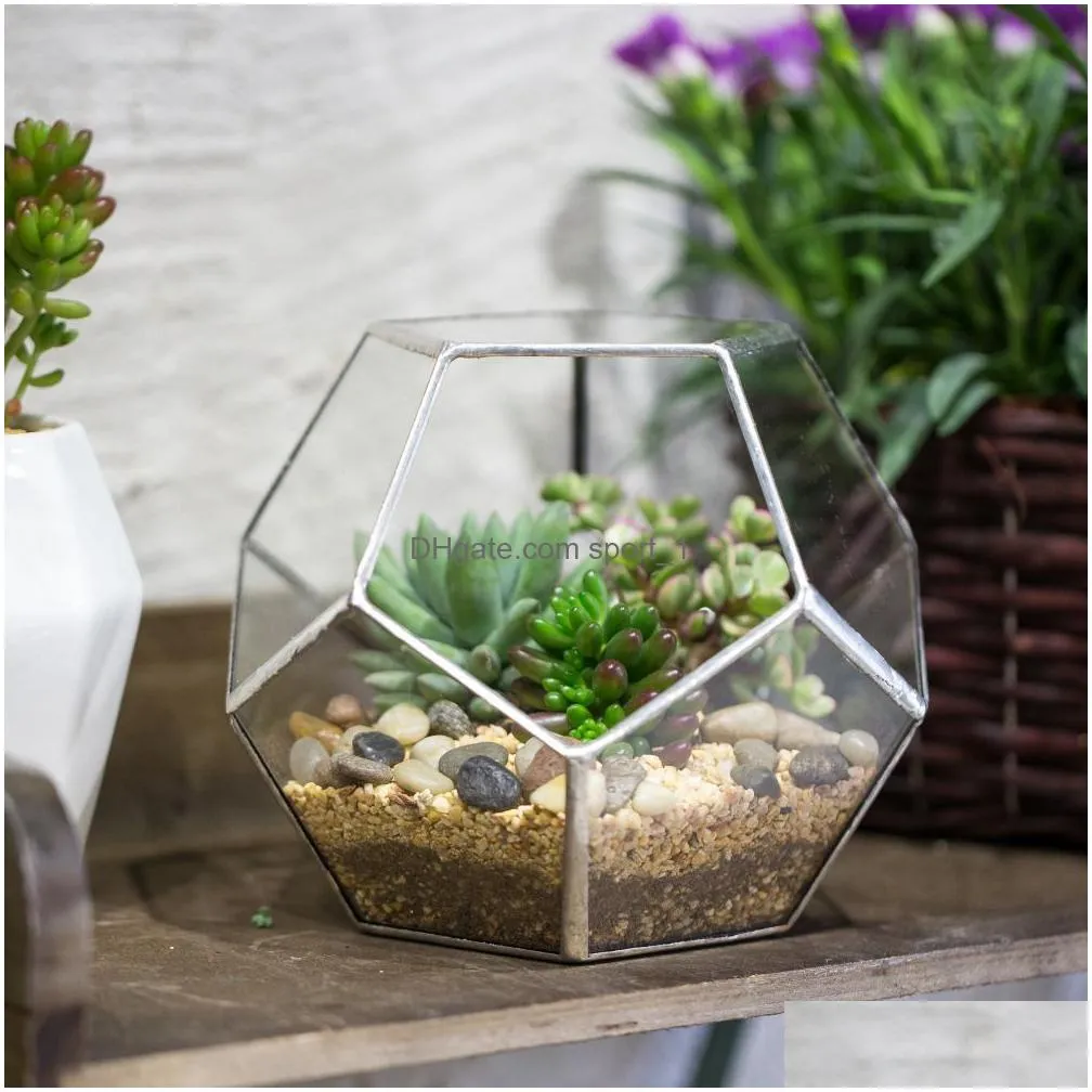 ncyp modern glass terrarium flower pot gold geometric terrarium bonsai flower pots plant planter desktop display flowerpot