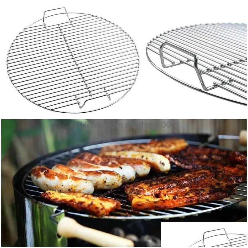 Bbq Tools Accessories 41Cm Grate Round Barbecue Grilled Mesh Cooking Kitchen Tool Stainless Steel Bold4762269 Drop Delivery Home Ga Dhar4