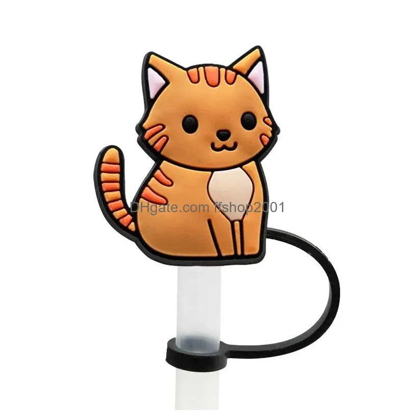 cat straw cover topper silicone accessories cover charms reusable splash proof drinking dust plug decorative diy your own 8mm straw