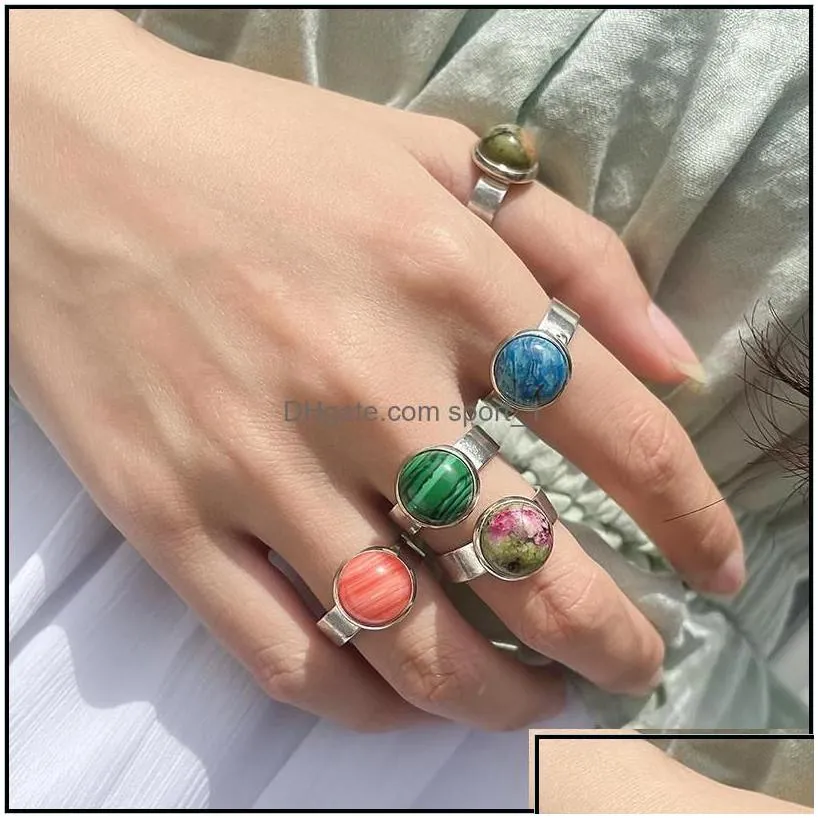 solitaire ring natural crystal stone rose quartz rings for women lapis lazi malachite opal stainless steel band men ring lady sport1