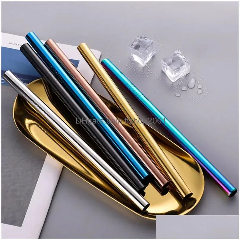 colored 12mm smoothie straw bubble tea straw stainless steel milky tea drink straw