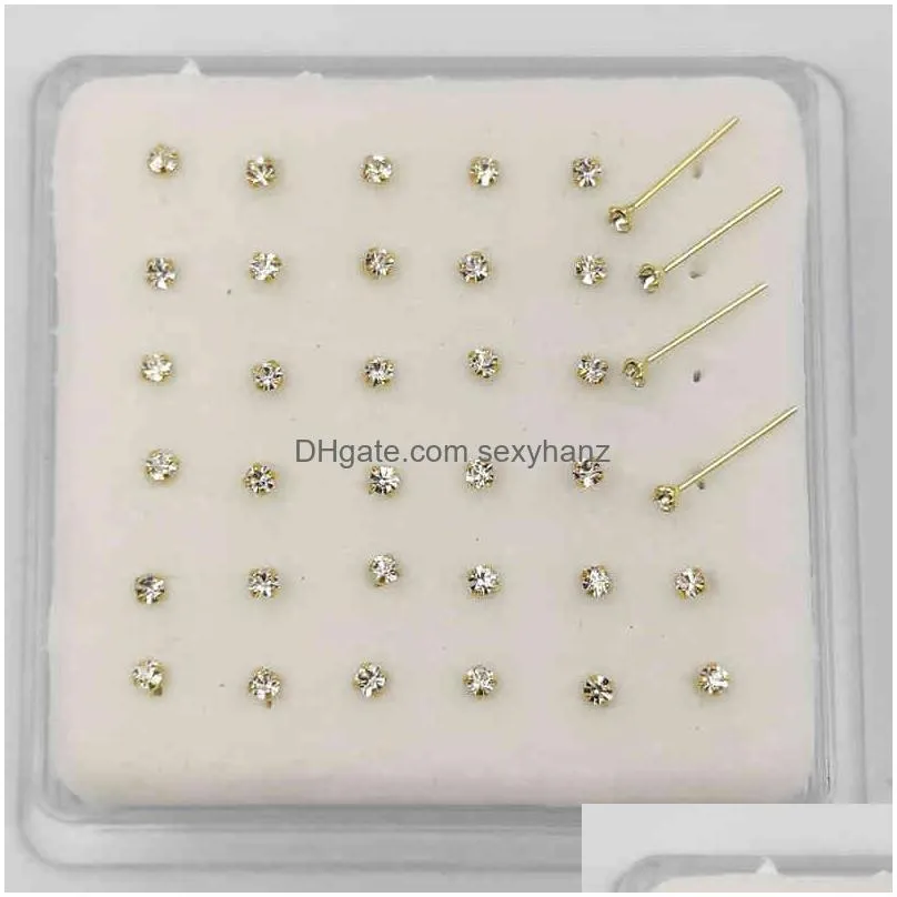 925 sterling silver stud clear crystal pin piercing nose jewelry 36pcspack6163085