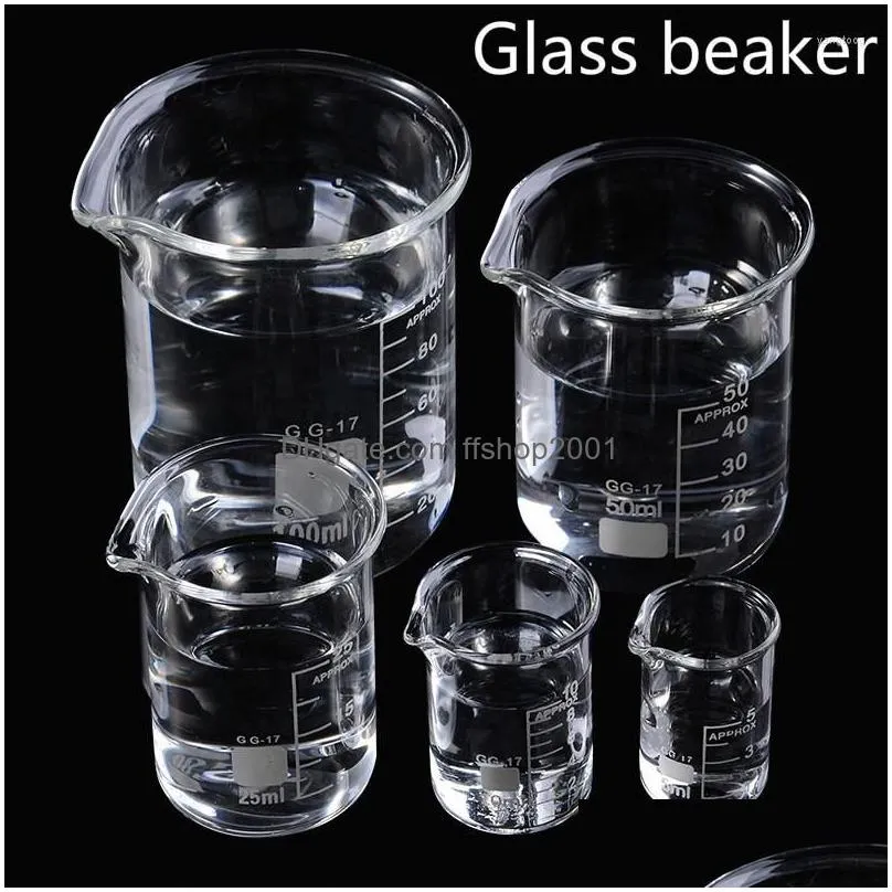 storage bottles 5/10/25/50/100ml glass beaker laboratory measuring cup glasre for school study lab set