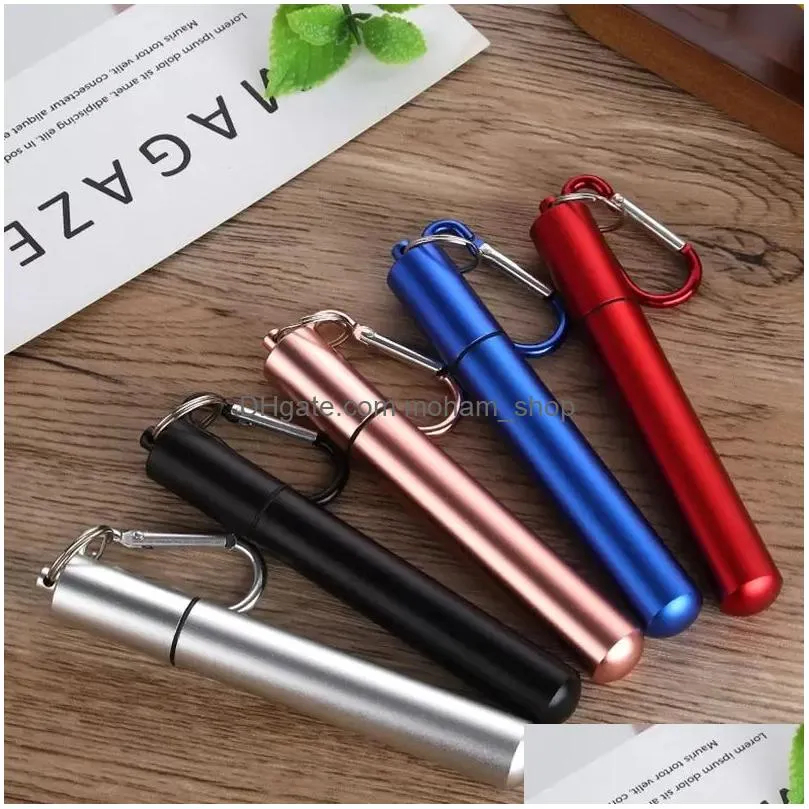 reusable stainless steel straws telescopic drinking straw with aluminum keychain cleaning brushes inventory wholesale