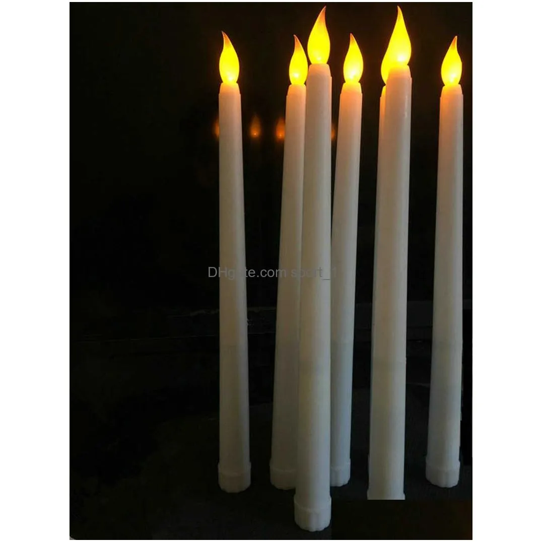 50pcs led battery operated flickering flameless ivory taper candle lamp candlestick xmas wedding table home church decor 28cmh