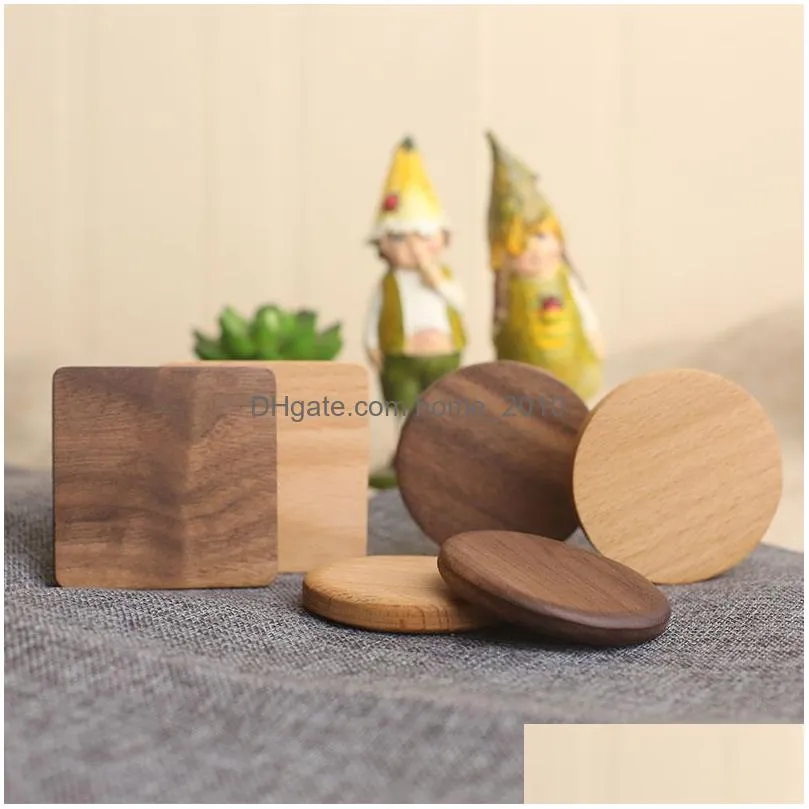 wooden coasters black walnut coffee tea cup mats natural non slip teapot drink coasters home bar tools