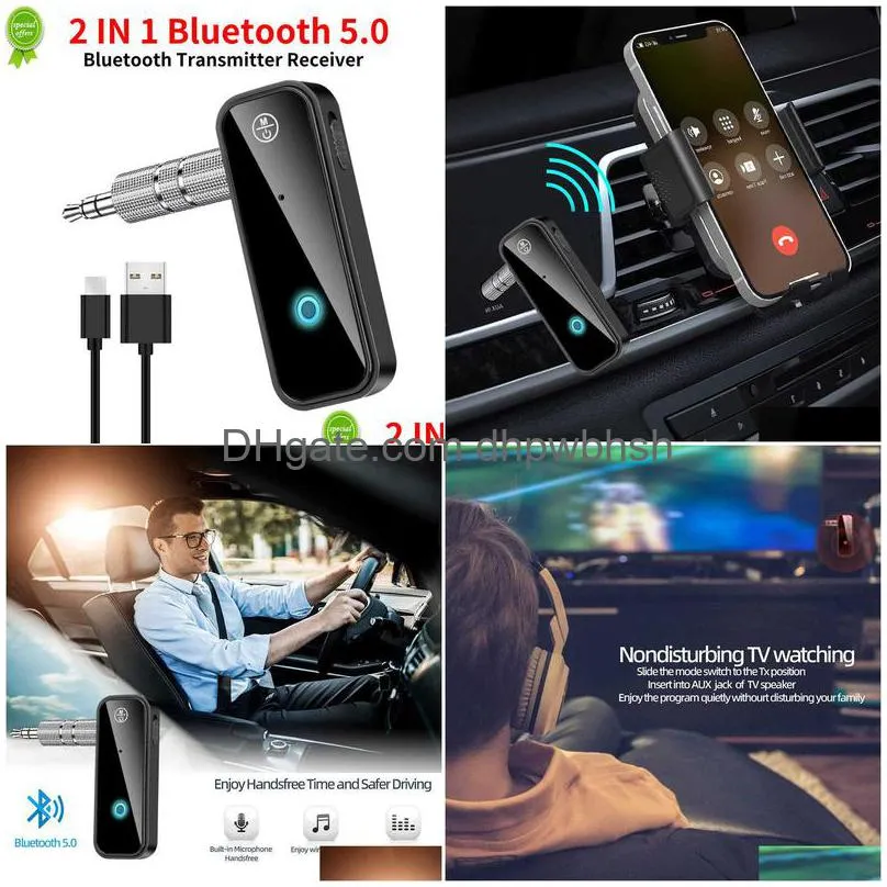  bluetooth 5.0 transmitter receiver 2 in1 wireless adapter 3.5mm audio stereo aux adapter for car audio music hands headset