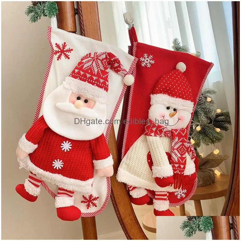 christmas decorations knitted three-dimensional elderly snowman gift bag christmas tree decoration candy bag