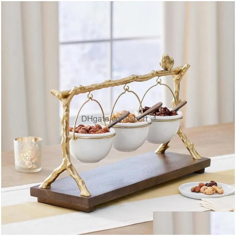 dishes plates gold oak branch snack bowl stand resin christmas rack with removable basket organizer party decorations8515910