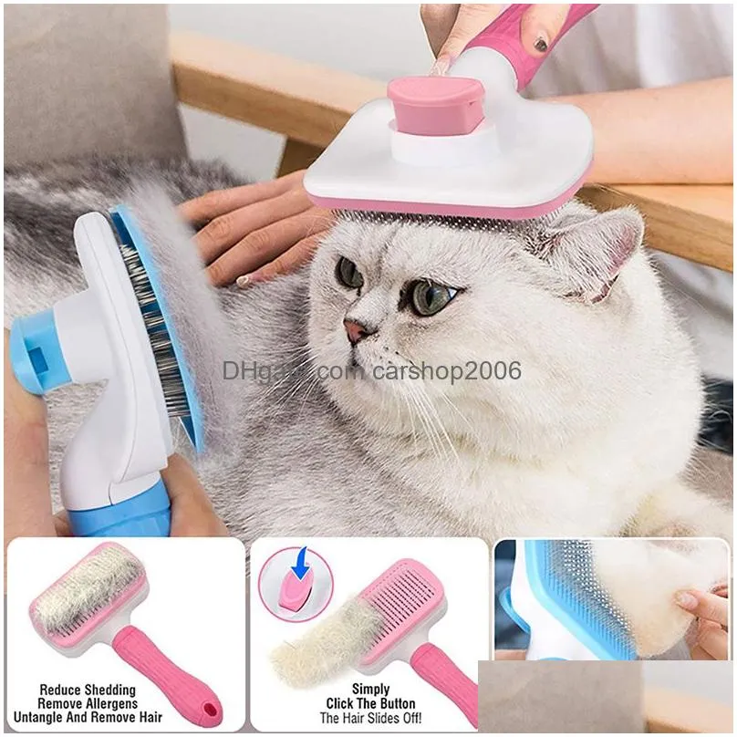 pet dog grooming dematting brush self cleaning hair removal comb for dogs cats with massage6468204