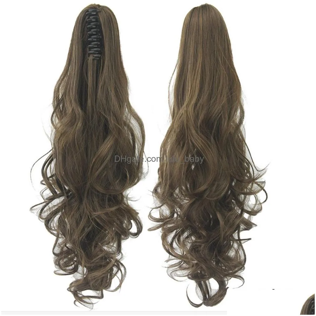 fashion long wavy cosplay wigs curls wavy ponytail wigs claw clip pony tail hair extensions multicolor women wig heat resistant7090615