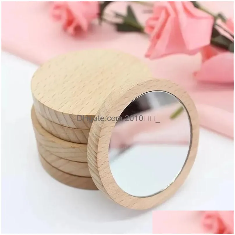 pure wooden cosmetic mirror round portable mirrors elm makeup mirrores student portables makeups small princess mirror ome your logo