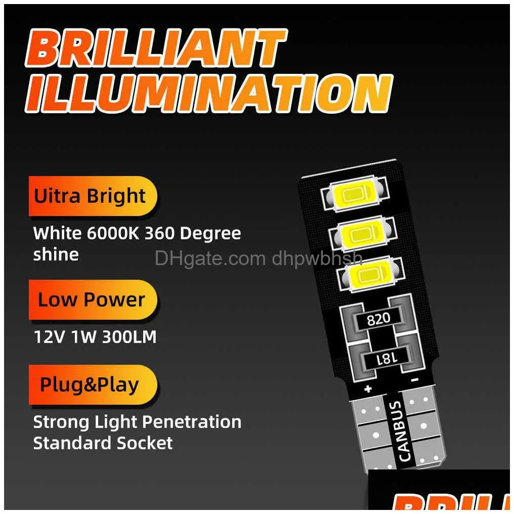  10pcs car signal lamp w5w t10 led bulbs canbus 5630 6smd 12v 6000k 194 168 ledclearance lights reading license plate light