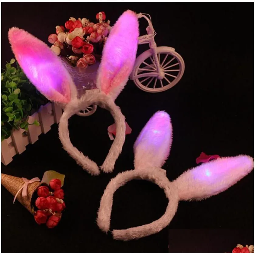 Other Festive & Party Supplies Light Flashing Led Plush Fluffy Bunny Rabbit Ears Headband Tail Tie Costume Accessory Cosplay Woman Gir Dhkiw