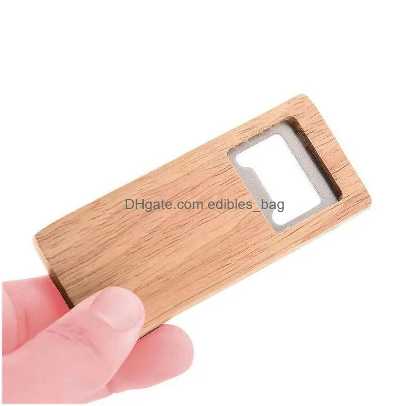 wood beer bottle opener stainless steel with square wooden handle openers bar kitchen accessories party gift