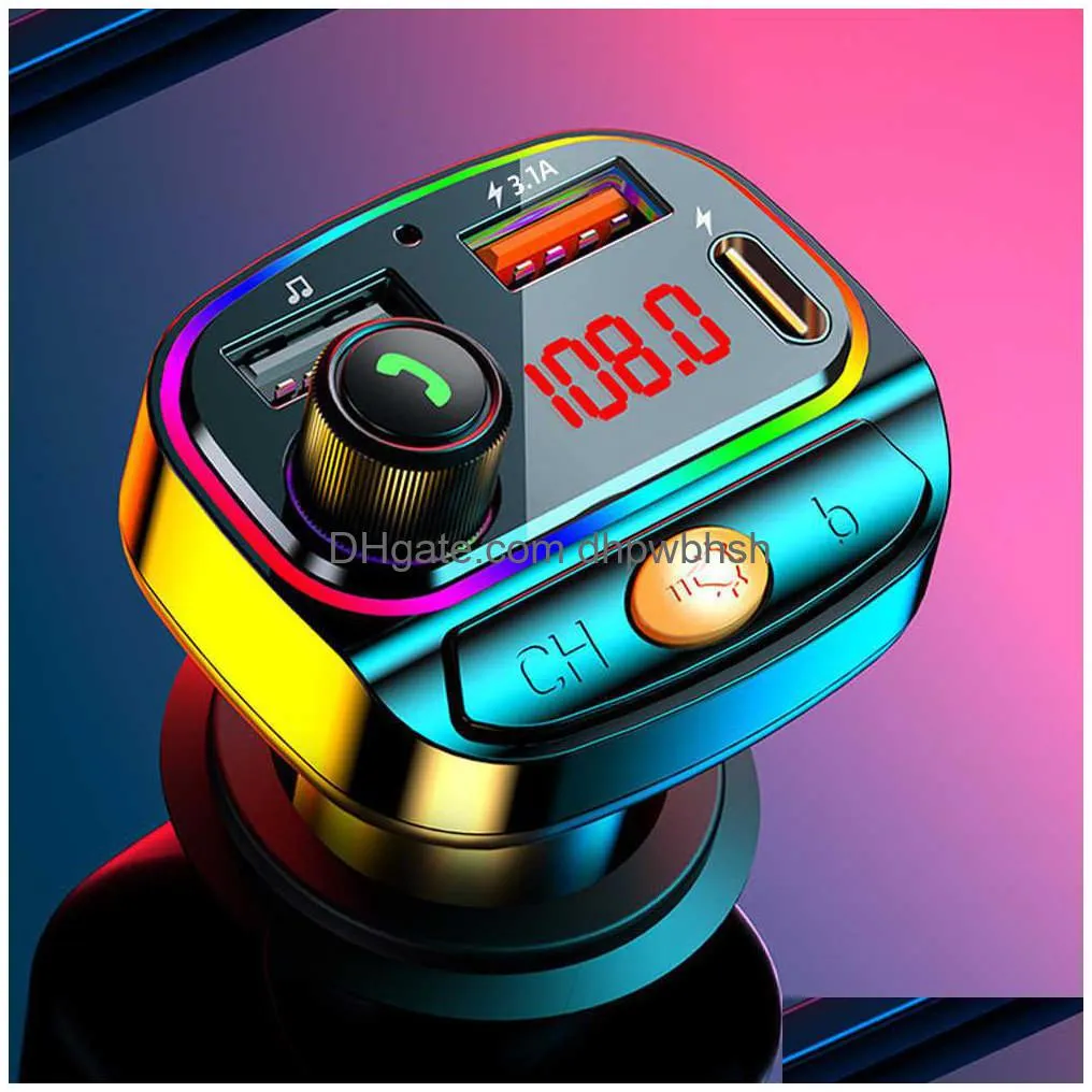  fm modulator transmitter bluetooth 5.0 fm radio 3.1a usb type c car  hands car kit wireless audio fm transmiter