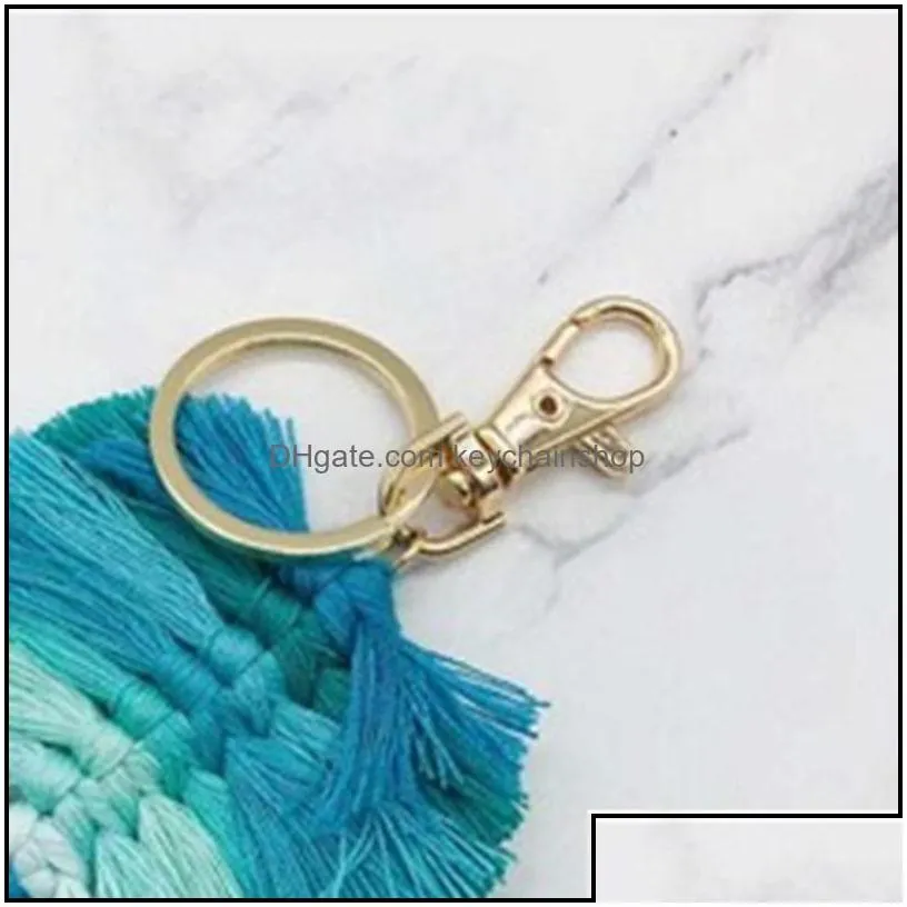 keychains fashion accessories leaf weaving rainbow for women boho handmade key holder keyring rame bag charm car hanging jewelry drop