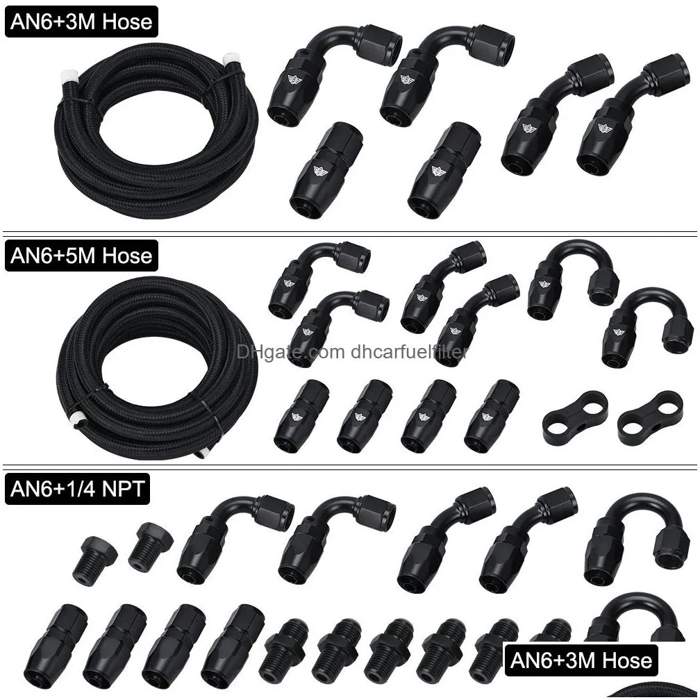 6an an6 oil fuel fittings hose end 0add45add90add180 degree oil adaptor kit an6 braided oil fuel hose line 5m black with clamps pqy-ofk65bk