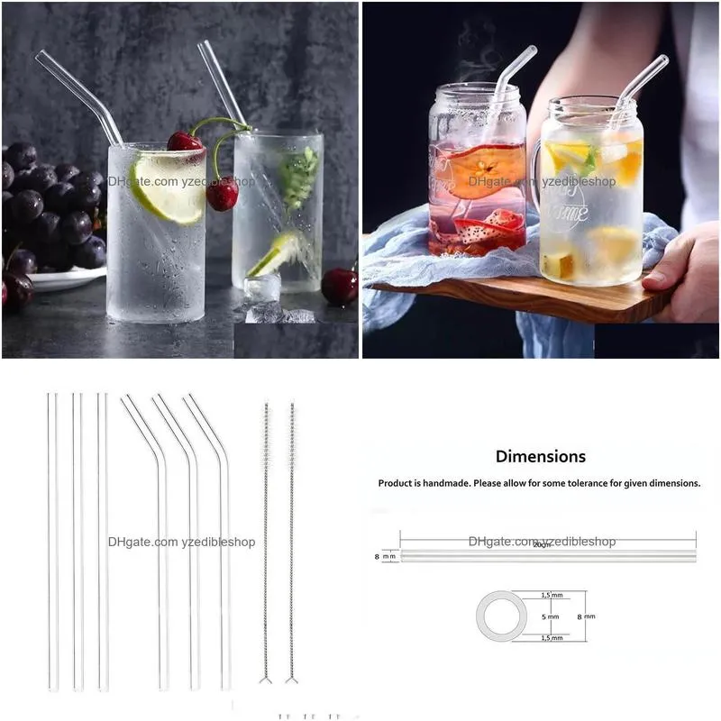 clear glass straw 2008mm reusable straight bent glass drinking straws brush eco friendly glass straws for smoothies cocktails