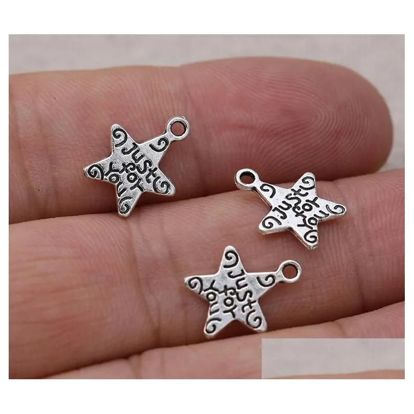 Charms 300Pcs/Lot Ancient Sier Alloy Just For You Star Charms Pendants Diy Jewelry Making Findings 1M Jewelry Jewelry Findings Compone Dh6U1