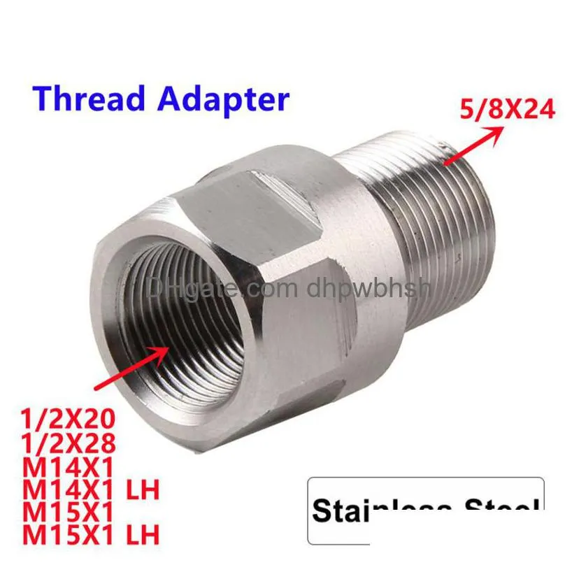 stainless steel thread adapter 1/2-28 m14x1 m15x1 to 5/8-24 muzzle device