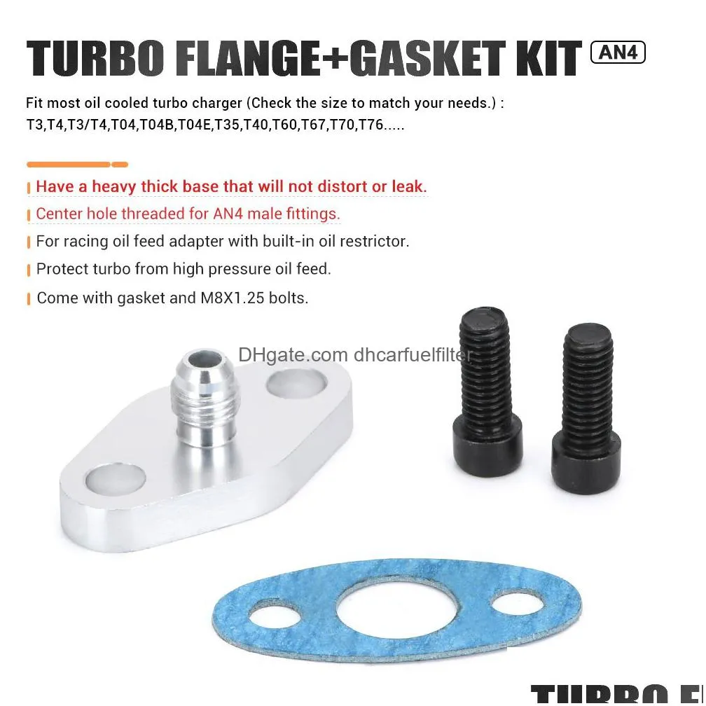 turbo oil feed inlet flange gasket adapter kit 4an 4 an fitting t3 t3/t4 t04 pqy-ofg31