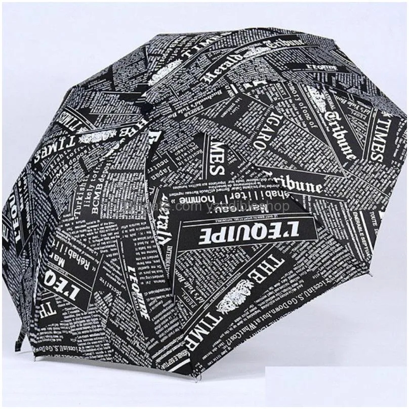 creative retro spaper sunny umbrella dual use trifold fold men women student fashion personality gift umbrella whole9916078