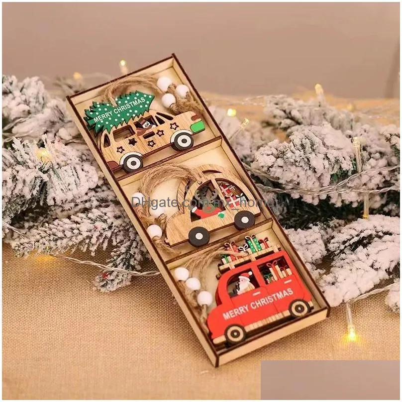  christmas decorative products cartoon santa claus combination pendant wooden car christmas tree decorative accessories