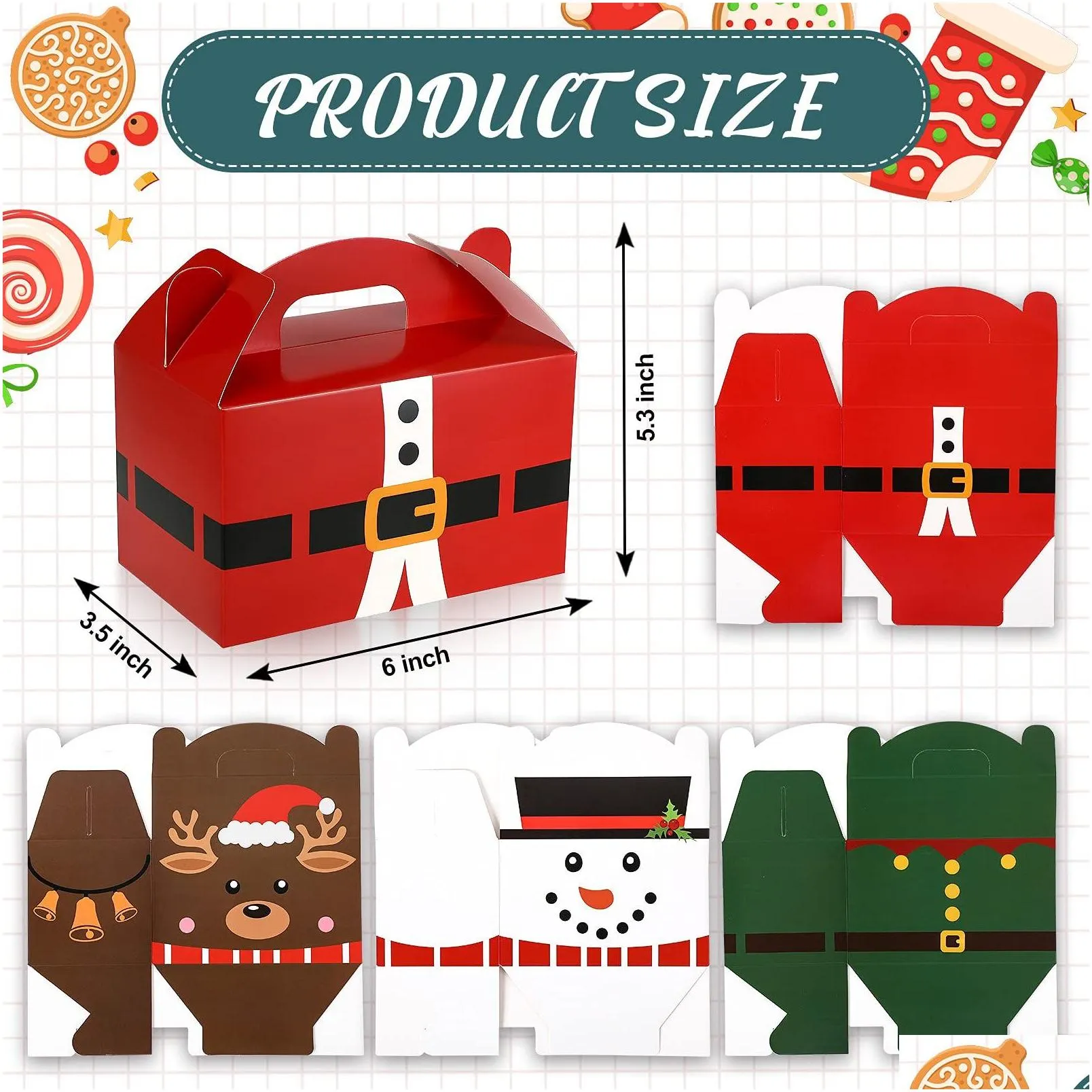 Christmas Decorations Treat Boxes Santa Elf Snowman Elk Xmas Cardboard Present Candy Cookie With Handles Holiday Party Favor S Mxhome