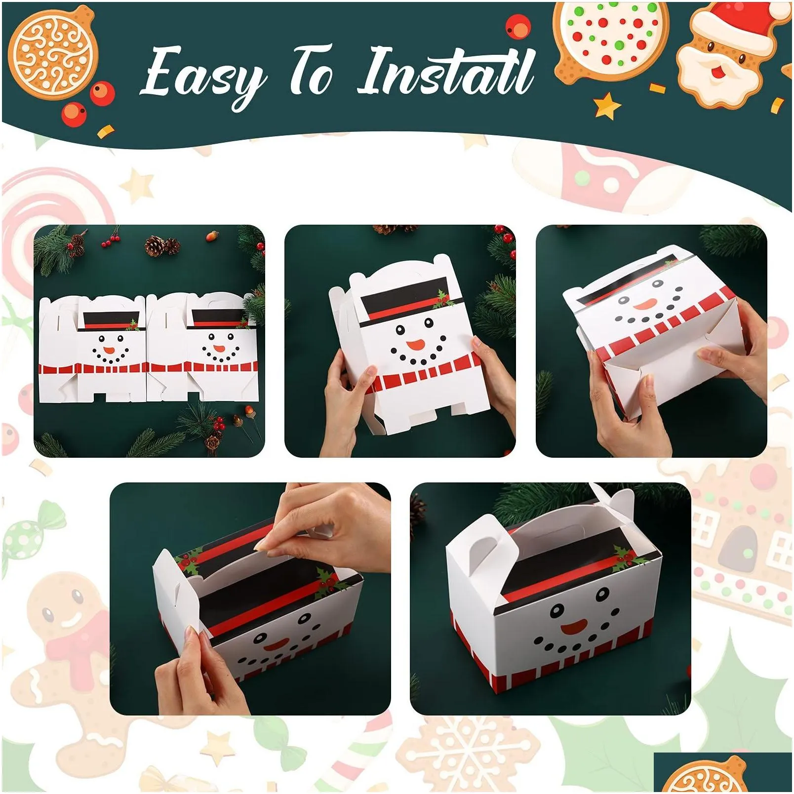 Christmas Decorations Treat Boxes Santa Elf Snowman Elk Xmas Cardboard Present Candy Cookie With Handles Holiday Party Favor S Mxhome