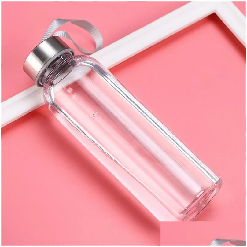 Water Bottles 300Ml 400Ml 500Ml Outdoor Sports Water Bottles Plastic Transparent Round Leakproof Cups With Lift Rope Travel Portable C Dhhtz