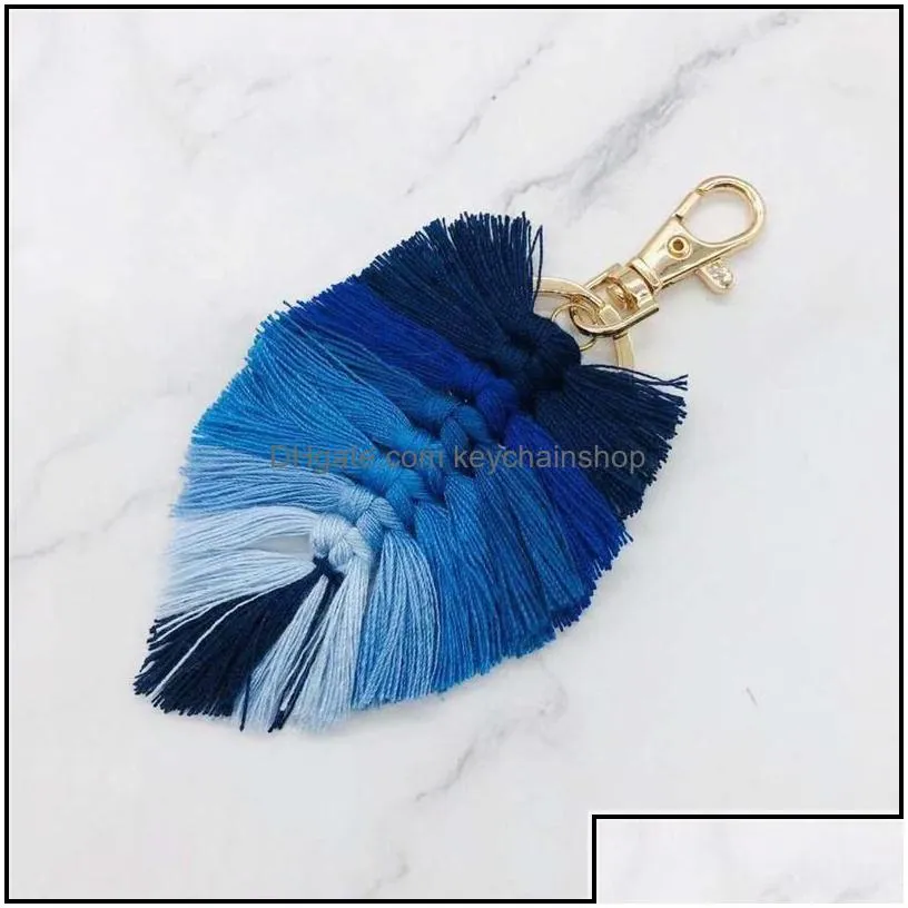 keychains fashion accessories leaf weaving rainbow for women boho handmade key holder keyring rame bag charm car hanging jewelry drop