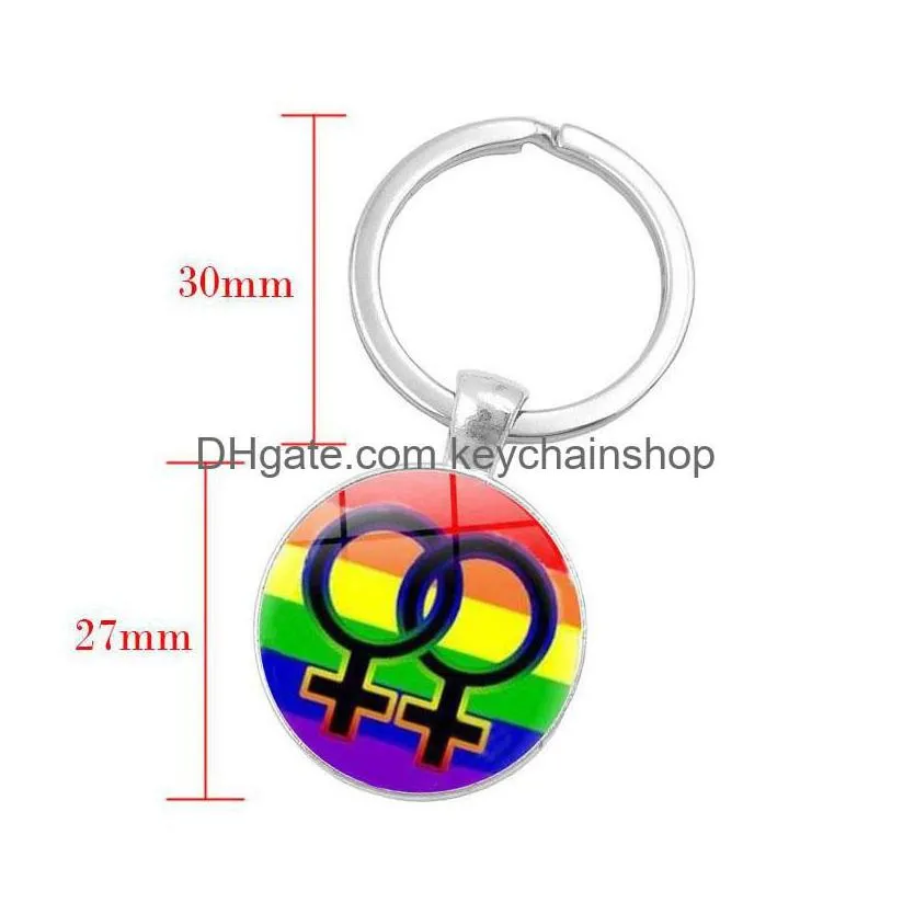 key rings fashion gay lesbian pride sign keychains for women men rainbow color glass gemstone charm chains lgbt jewelry accessories