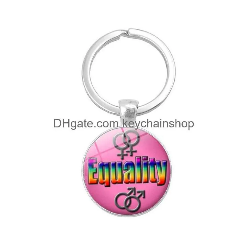 key rings fashion gay lesbian pride sign keychains for women men rainbow color glass gemstone charm chains lgbt jewelry accessories