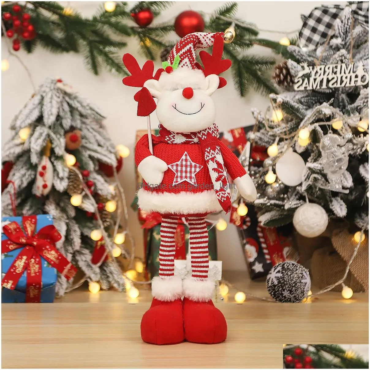 christmas decorations cartoon knitting telescopic doll decorations elderly standing posture dolls window decorations props