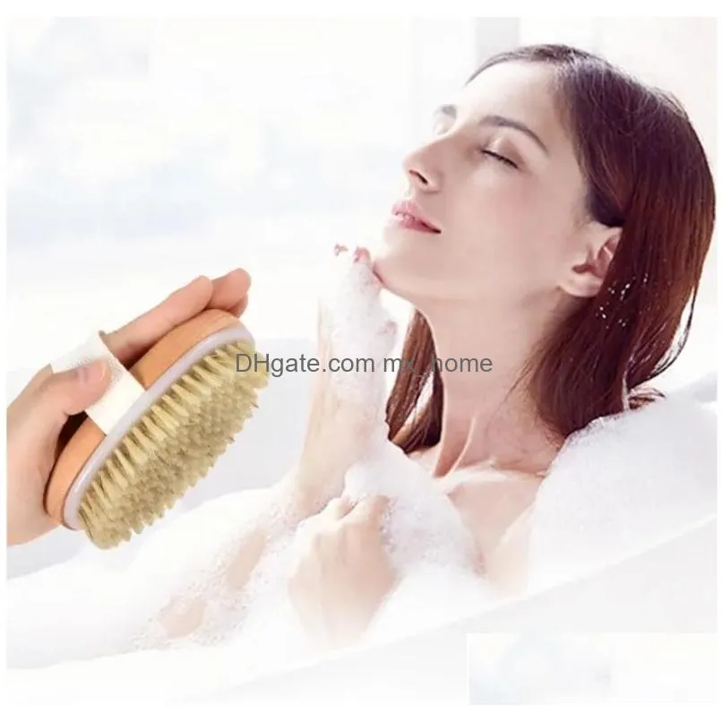 100pcs dry skin body face soft natural bristle brush wooden bath shower brushes spa without handle cleansing