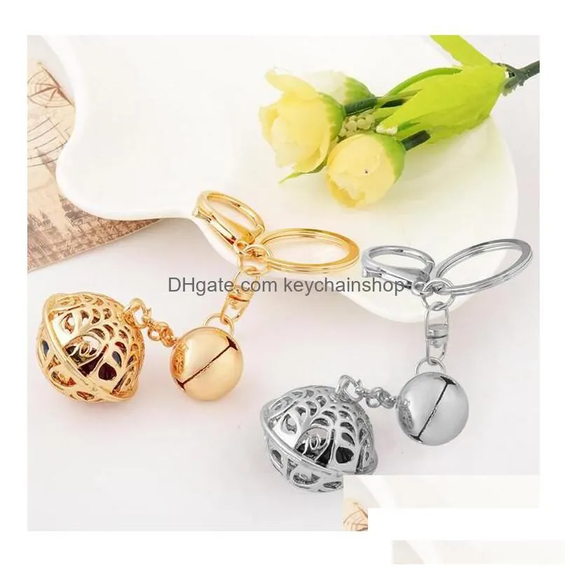 key rings hollow gold gongling bells keychain ring women bag pendant car keychains handmade boutique collection handicraft drop deli