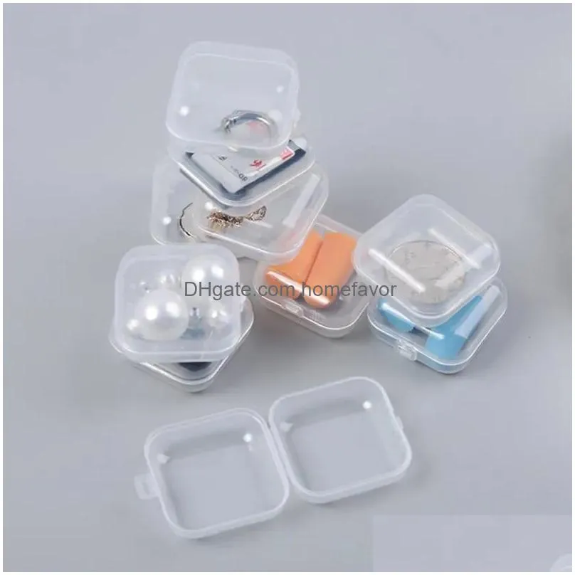 wholesale square empty mini clear plastic storage containers box case with lids small box jewelry earplugs storage box